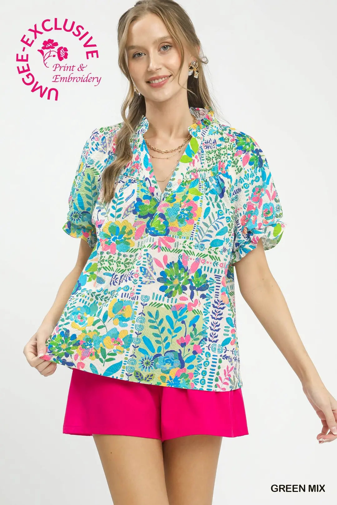 The Dahlia Botanical Print Flutter Sleeve Blouse