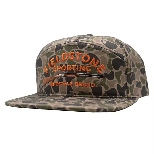 Fieldstone 7 Panel Full Backwoods Camo Logo Hat