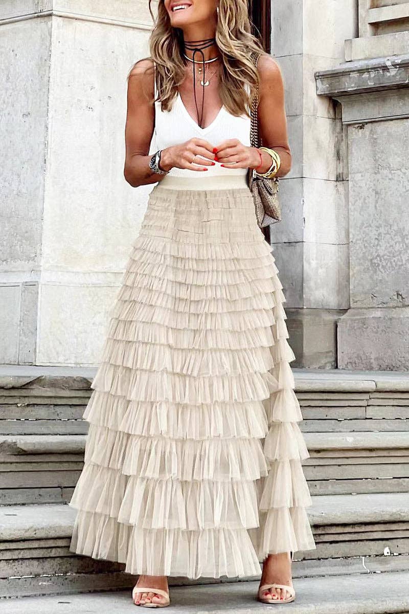 Layered Ruffle Maxi Skirt