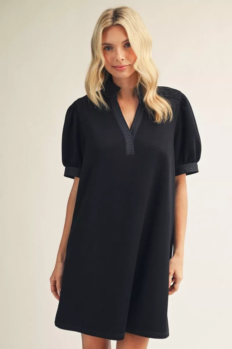 The Jane Black Short Puff Sleeve Dress