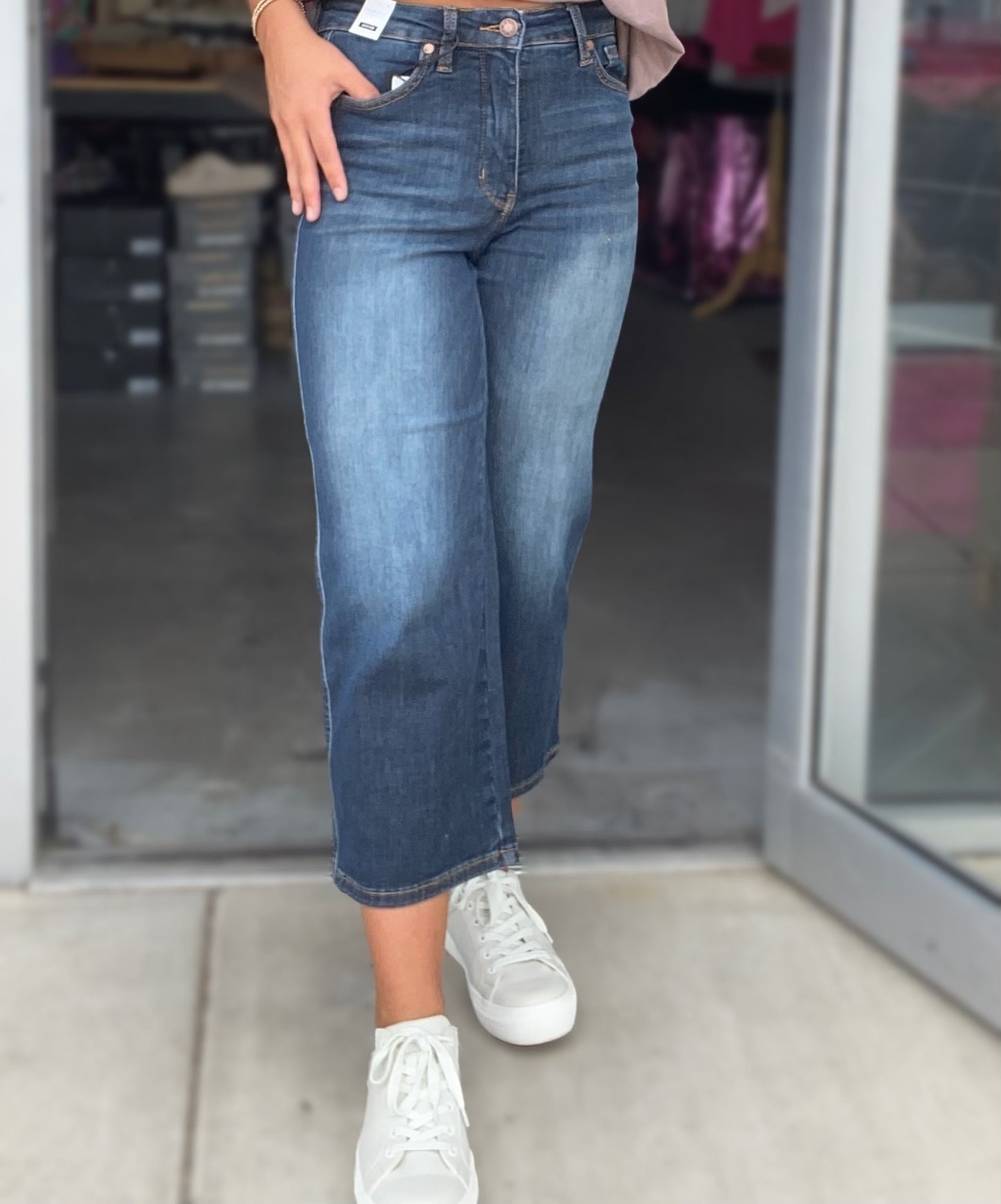 Judy Blue Tummy Control Crop Wide Jeans