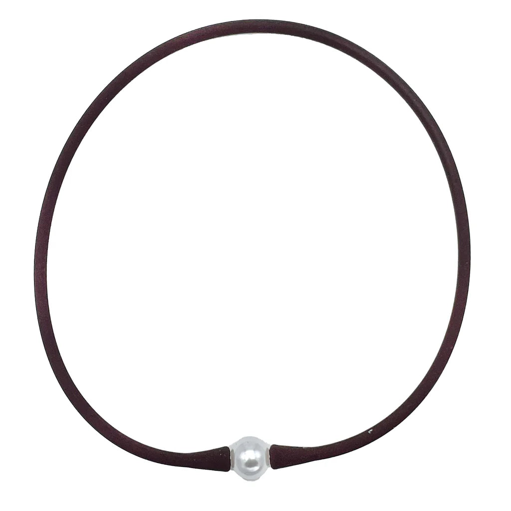 Girlie Girl Brown Silicone Necklace with Pearl