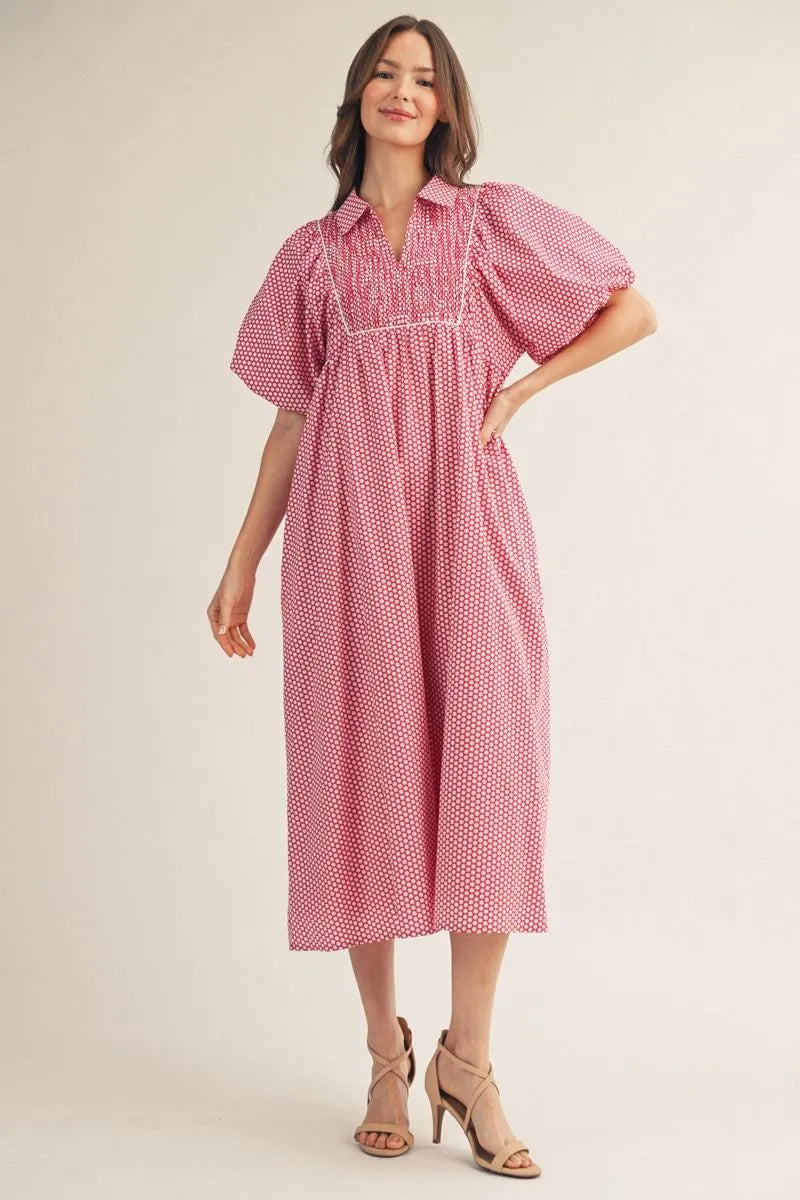 The Izzy Hot Pink Polka Dot Midi Dress