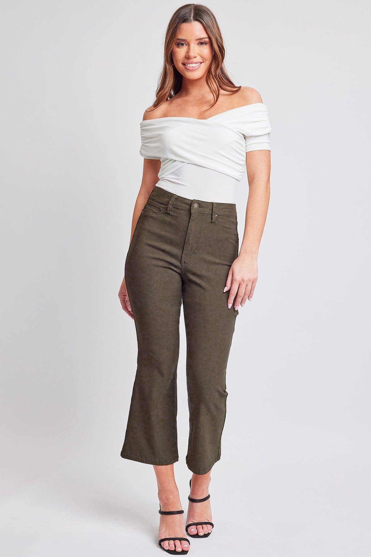 Hyperstretch Cropped Kick Flare Leg Pants Dark olive