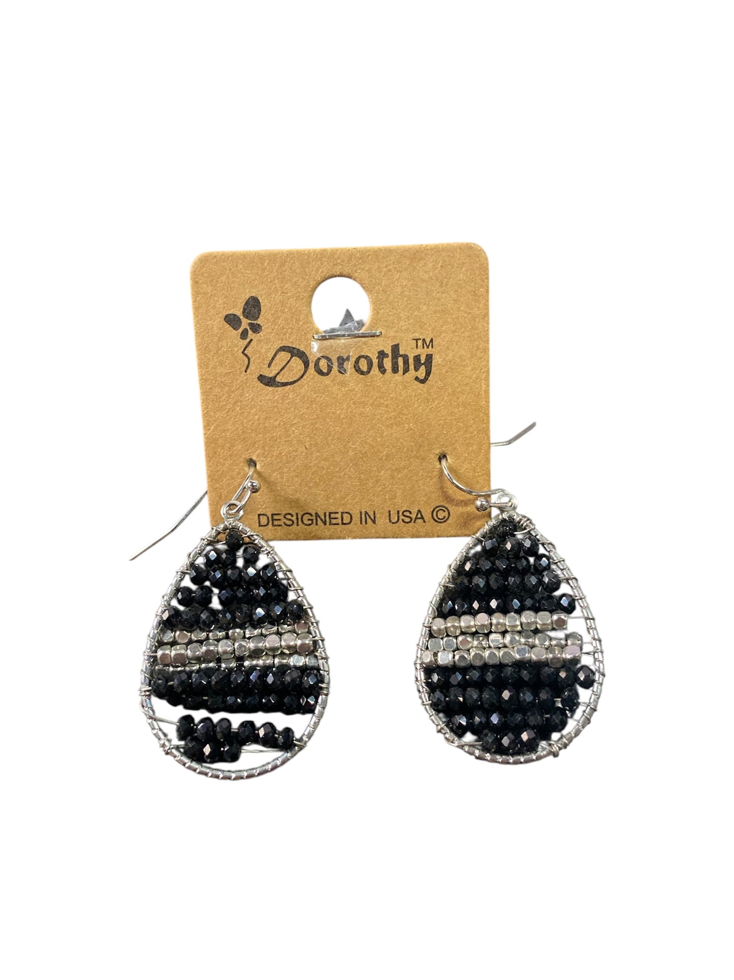 Black and Silver Beaded Dangle Earrings