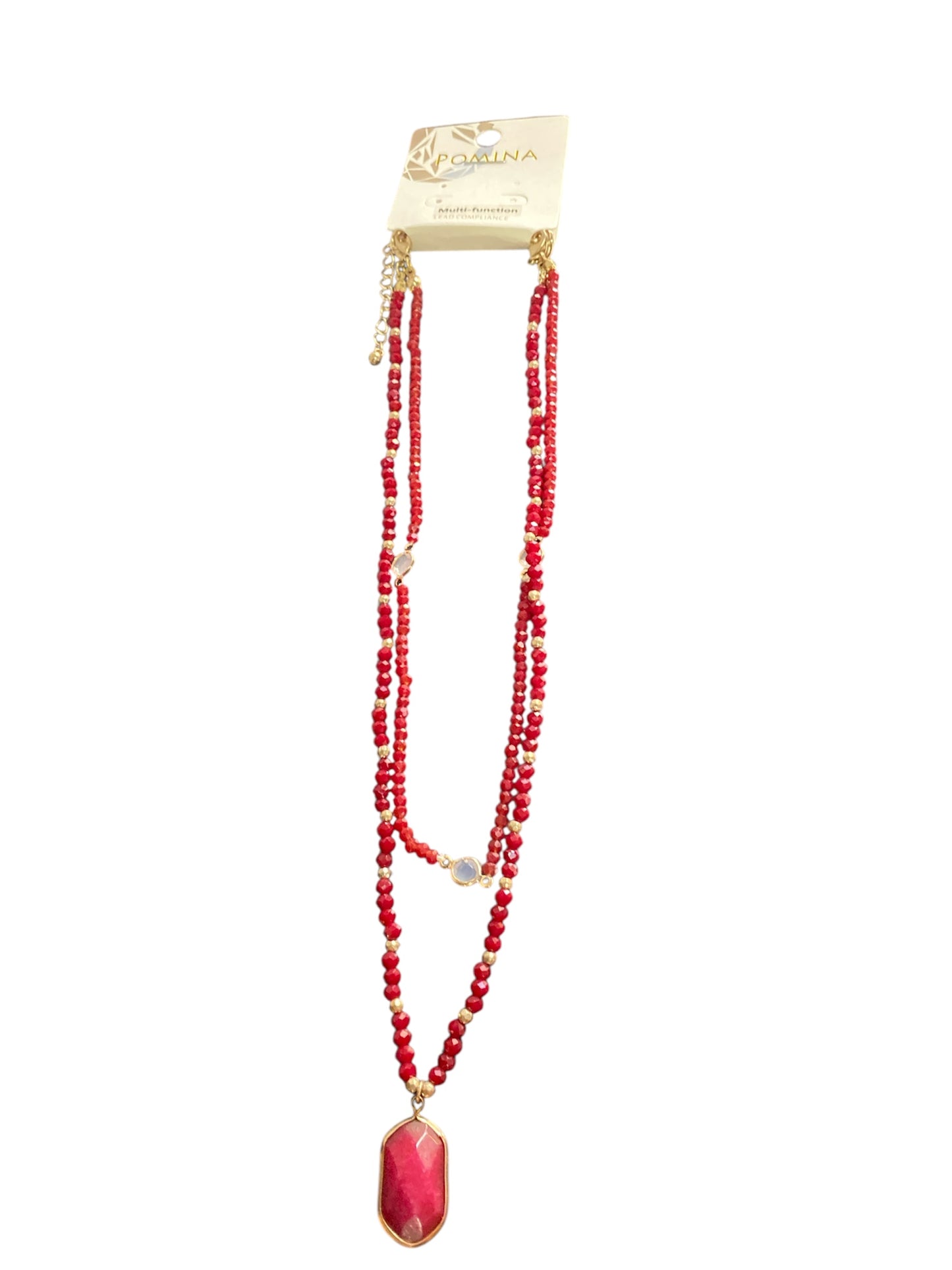 Red Stone Bead Layered Necklace