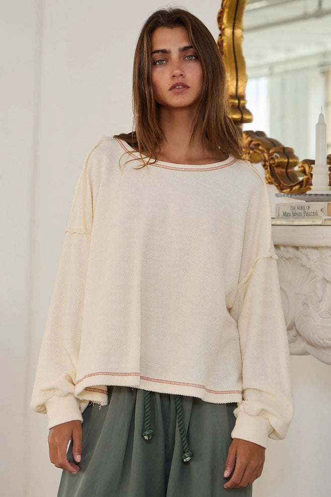 Open Back Oversized Reverse Stitched Top