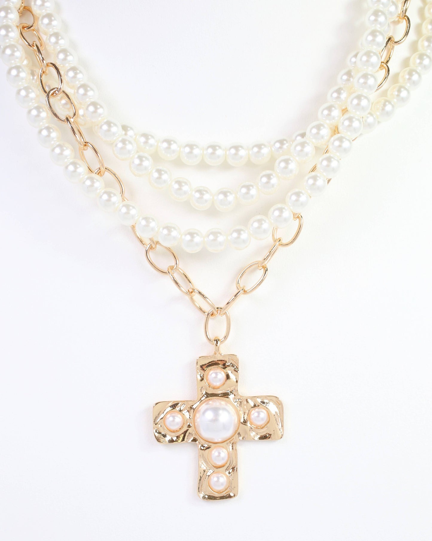 Dylan Pearl Cross Layered Necklace Gold: Default