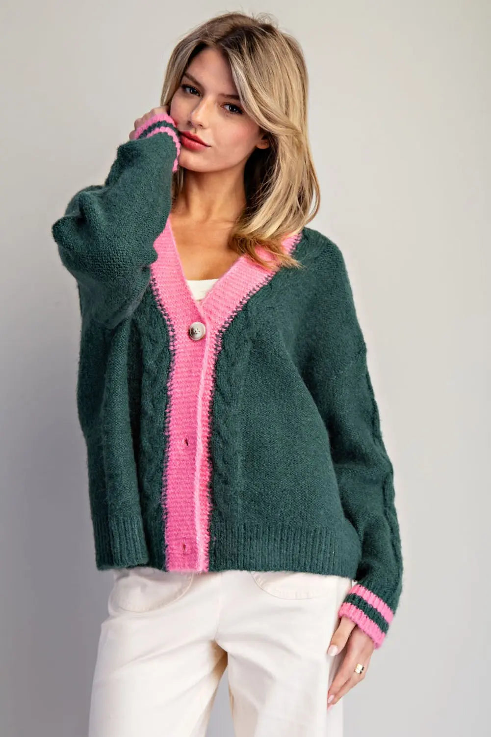 Contrast Button Down Varsity Cardigan