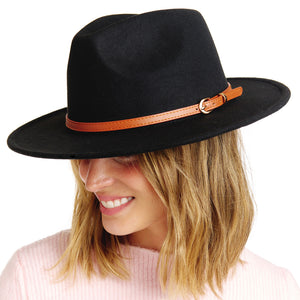 Felt Fedora Hat with Leather Trim