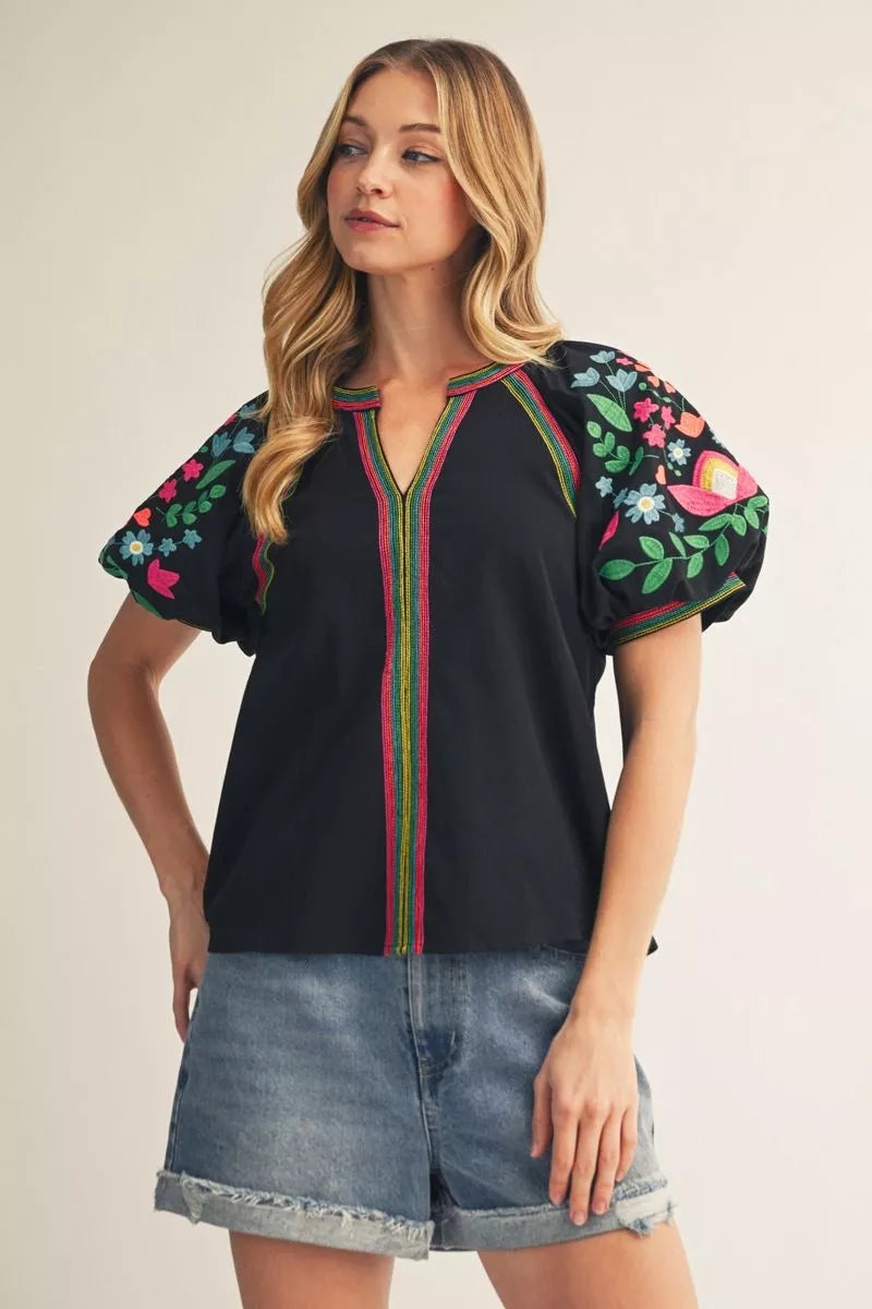 The Daphne Black Floral Emroidered Blouse