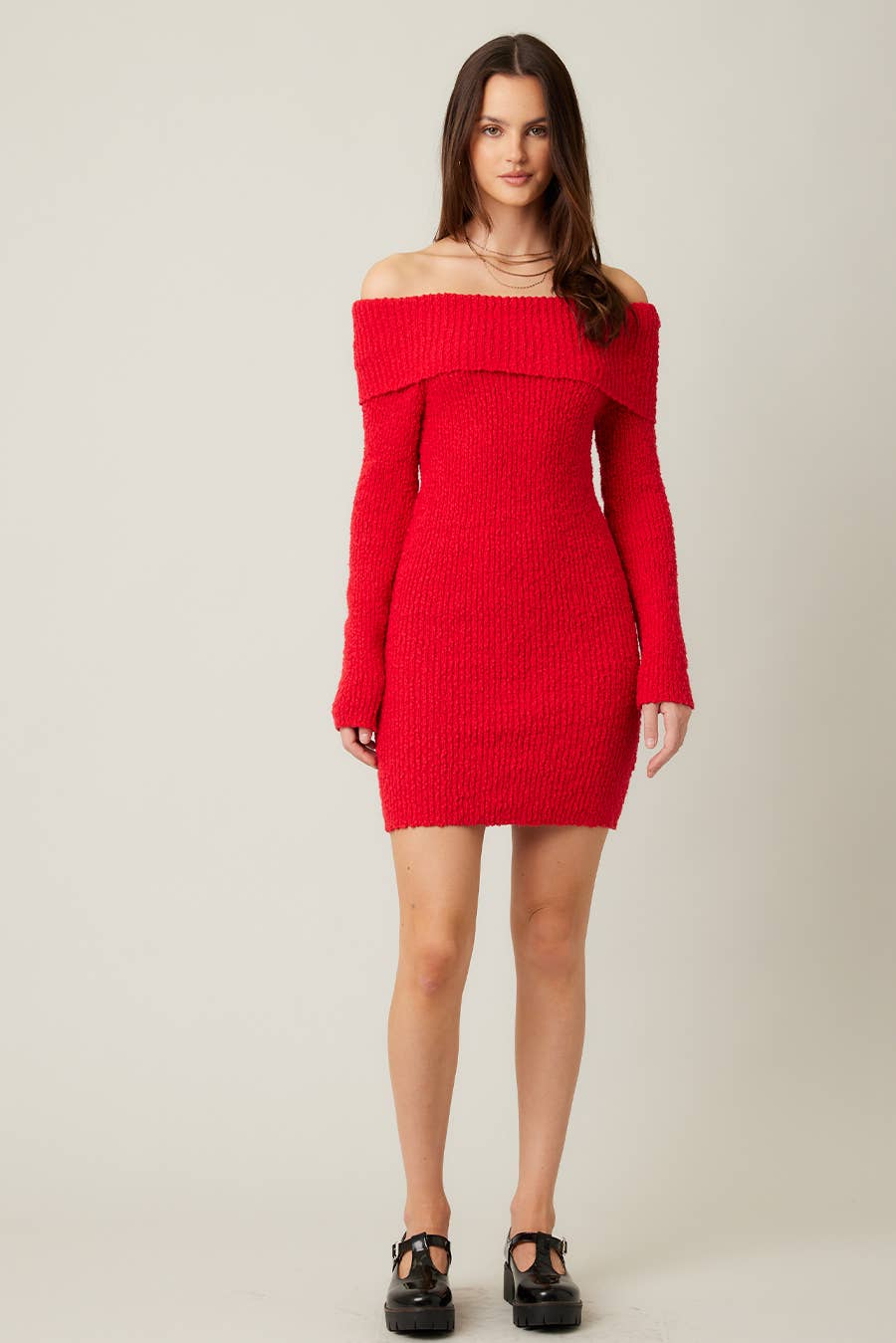 Off the Shoulder red Sweater Mini Dress