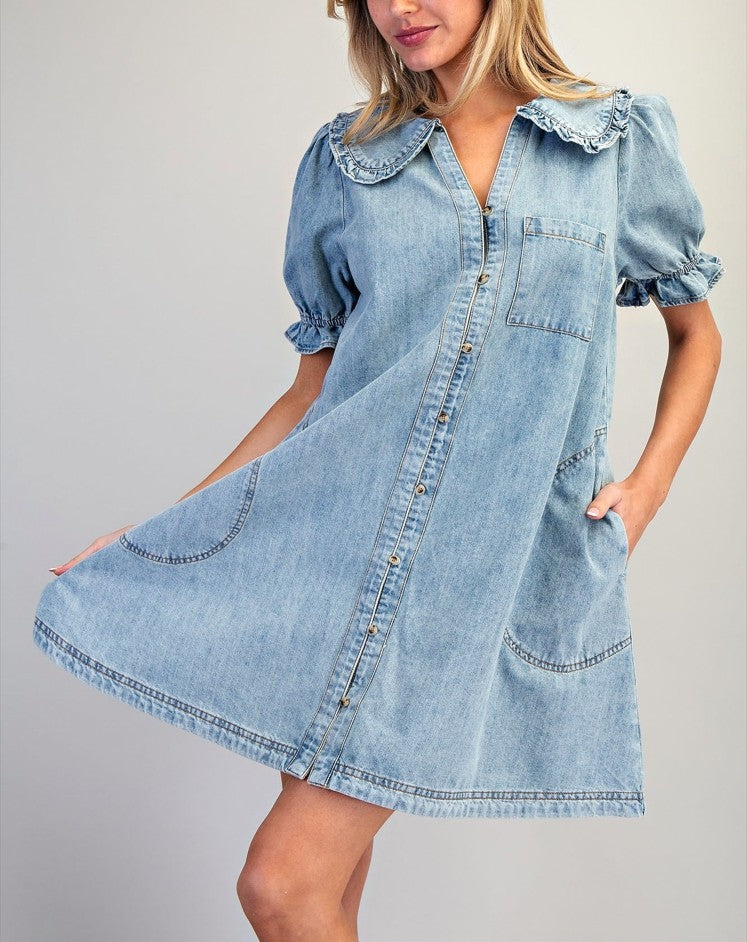 Snow Washed Mini Denim Dress