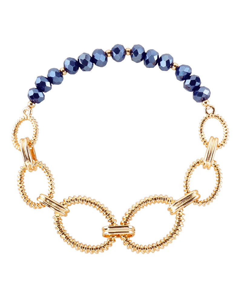 Linked Oval Chain & Crystal Stretch Bracelet