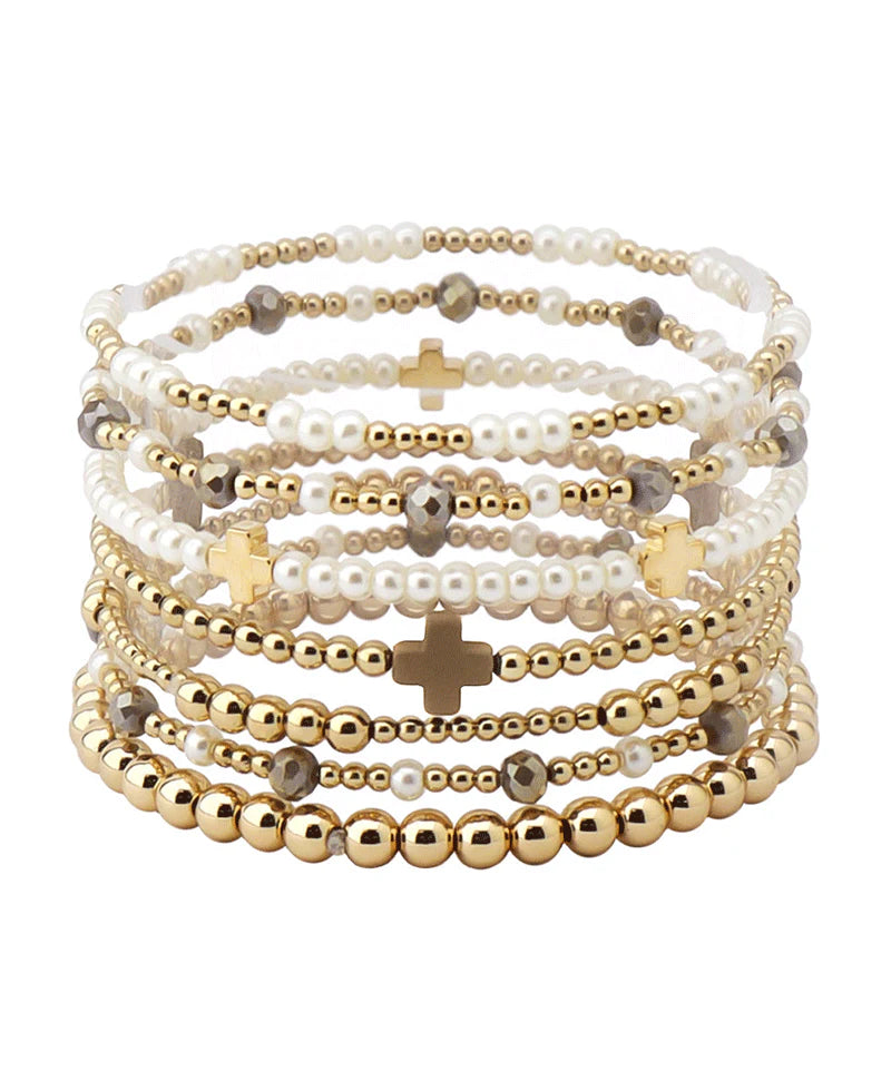 Cross Accent Multi Bead Bracelet