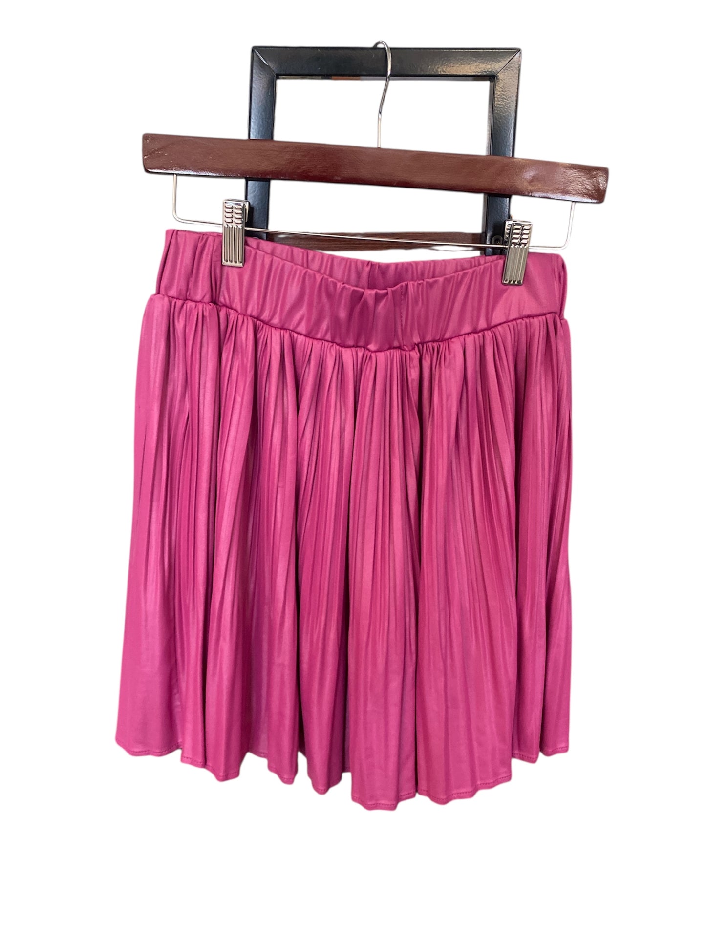 Magenta Pleated Faux Leather Mini Skirt