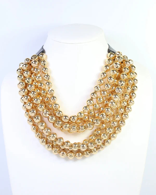 Cadence Multi Layered Beaded Necklace Shiny Gold