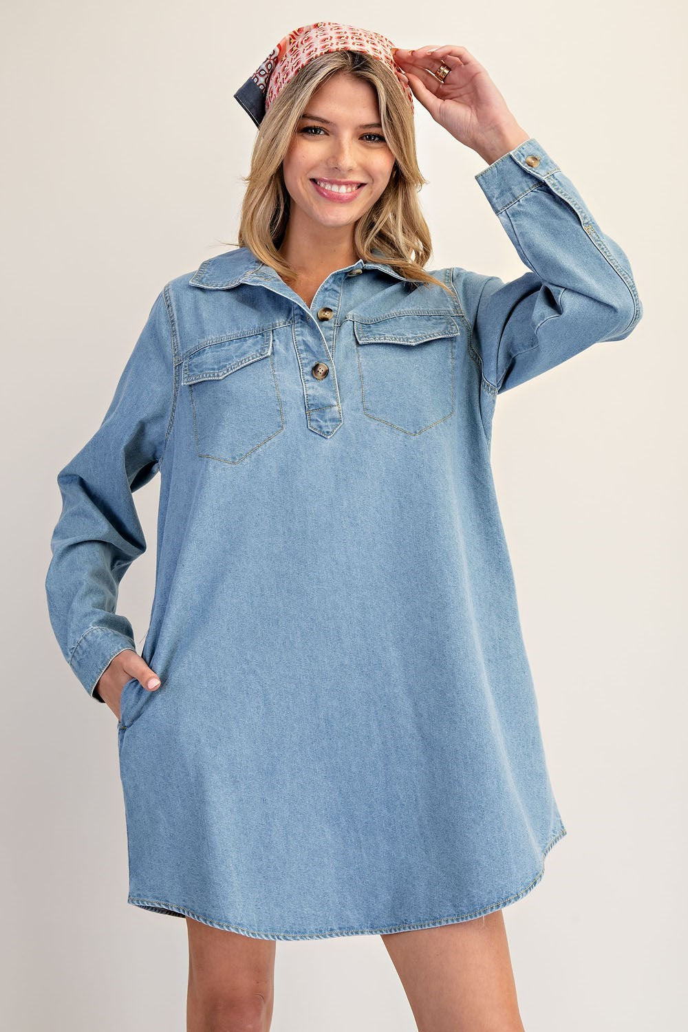 The Nova Denim Pocket Mini Dress