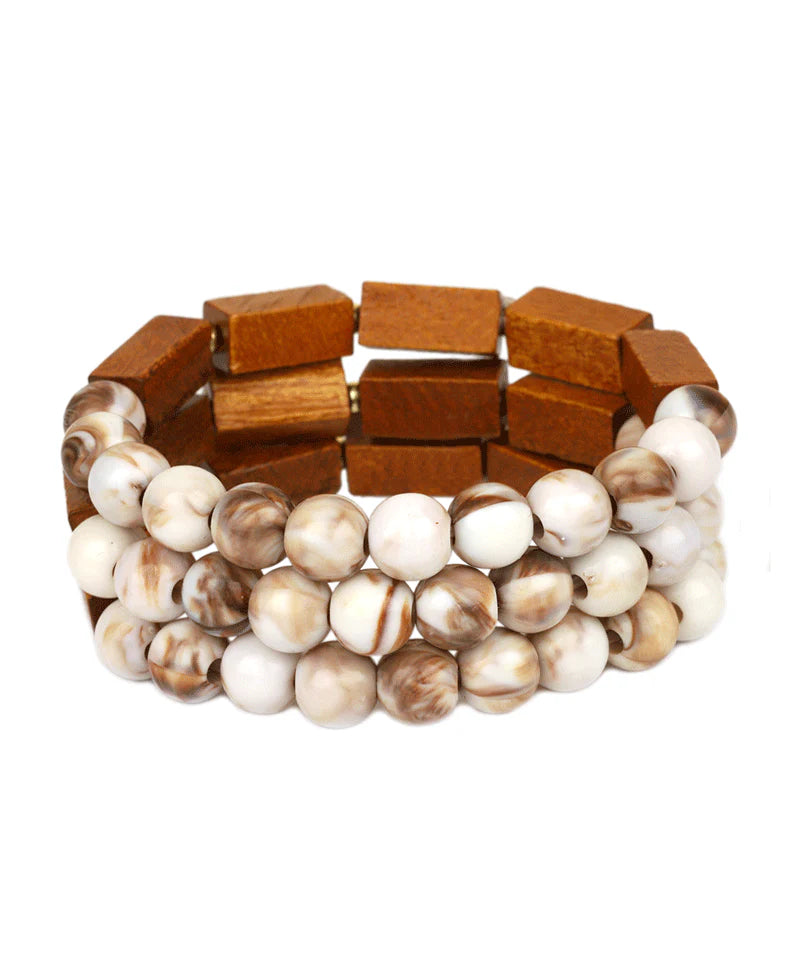 Marble & Wood Stackable Elastic Bracelet