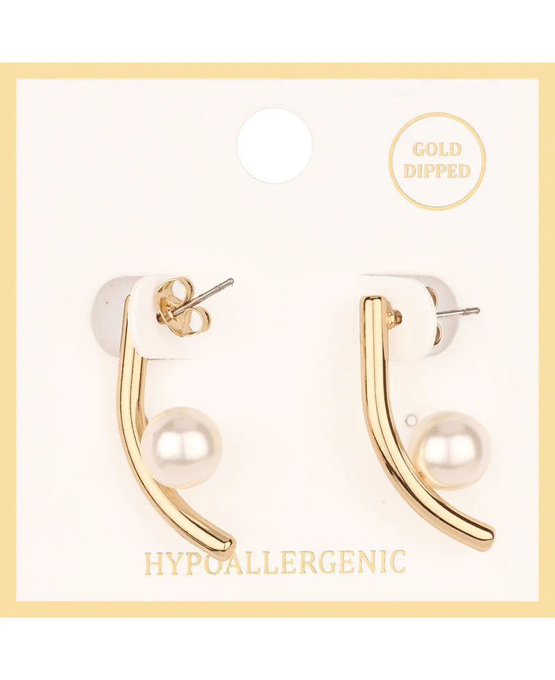Gold Dipped Bar with Pearl Earrings