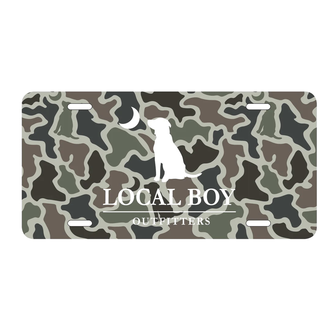 Local Boy Dog and Moon Camo License Plate