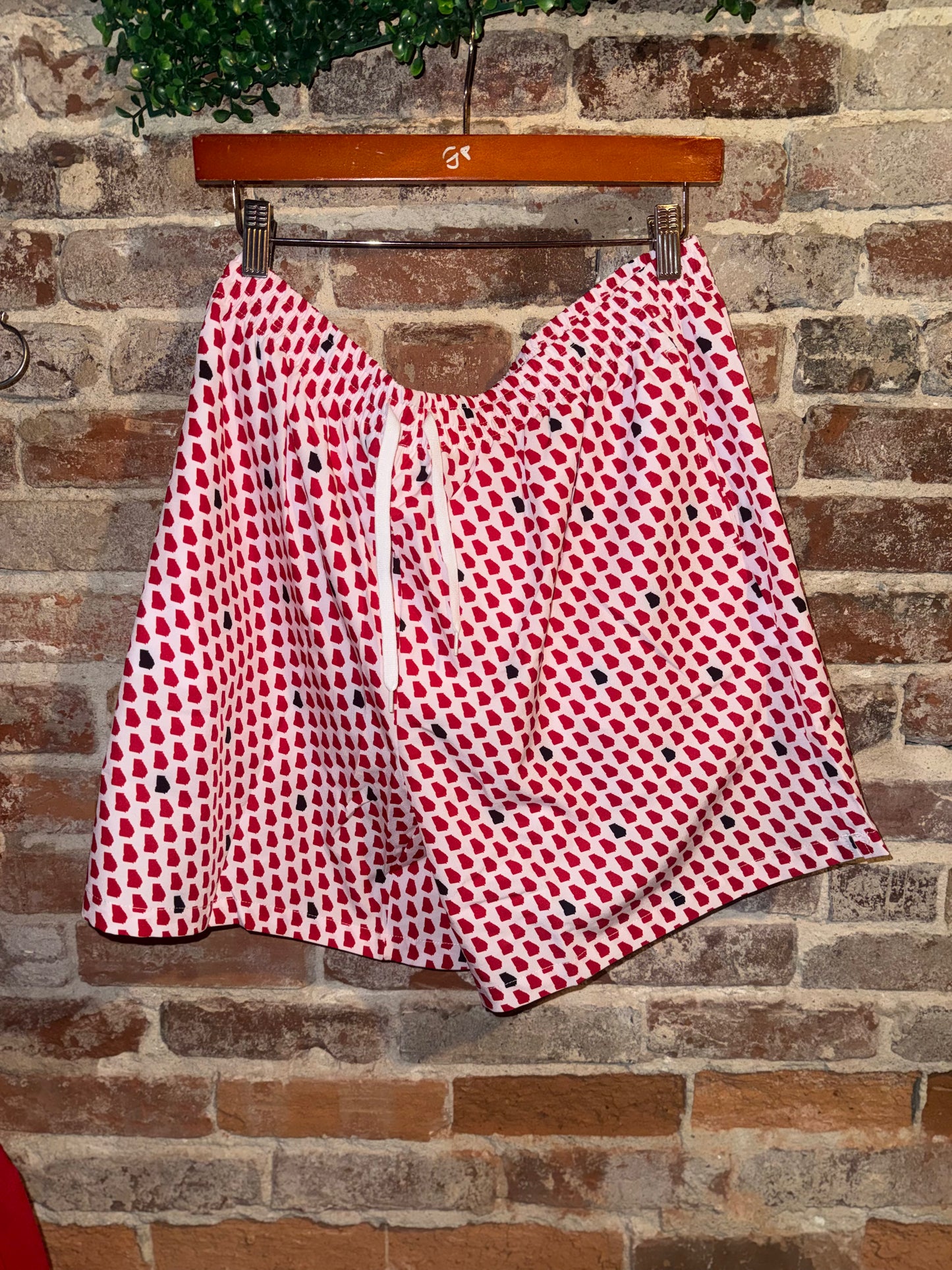Meripex 4-Way Stretch Swim Trunks- GA-Red/Black Solid Fill (White Background)