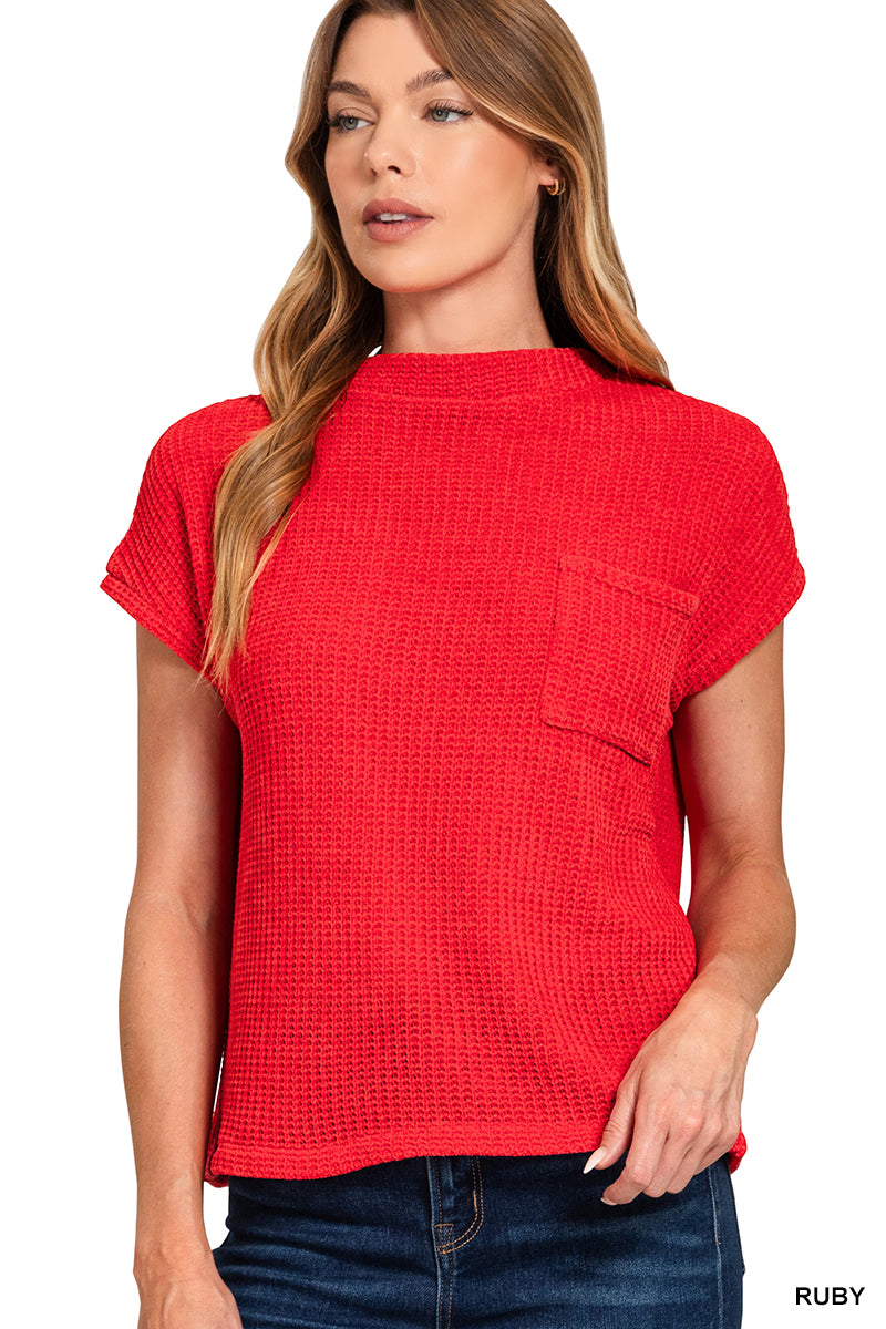 Zenana Ruby Chenille waffle short sleeve sweater