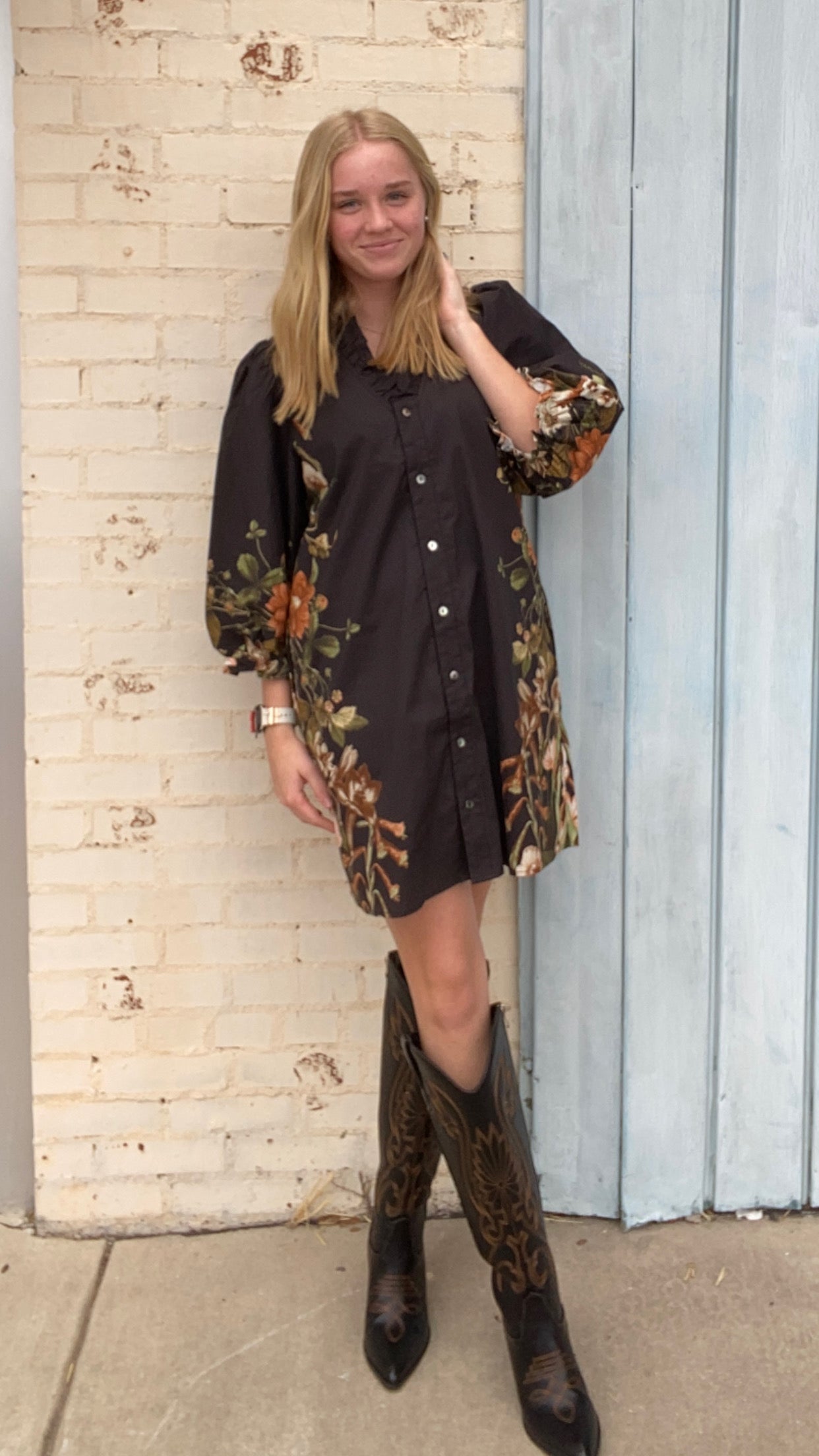 The Juniper Black Floral Button Down Dress