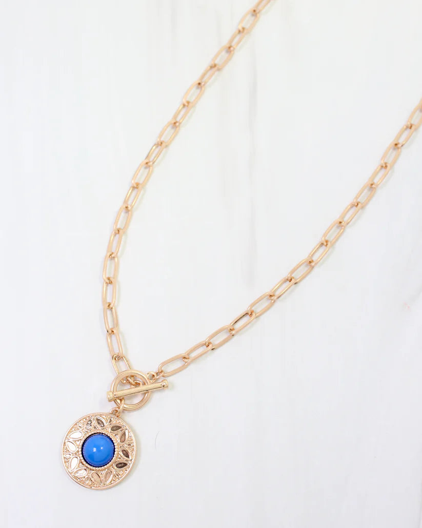 Terrace Circle Drop Toggle Necklace Blue