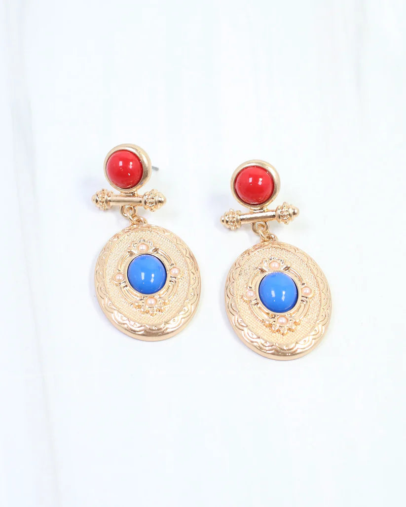 Beyan Oval Drop Earring Blue Red