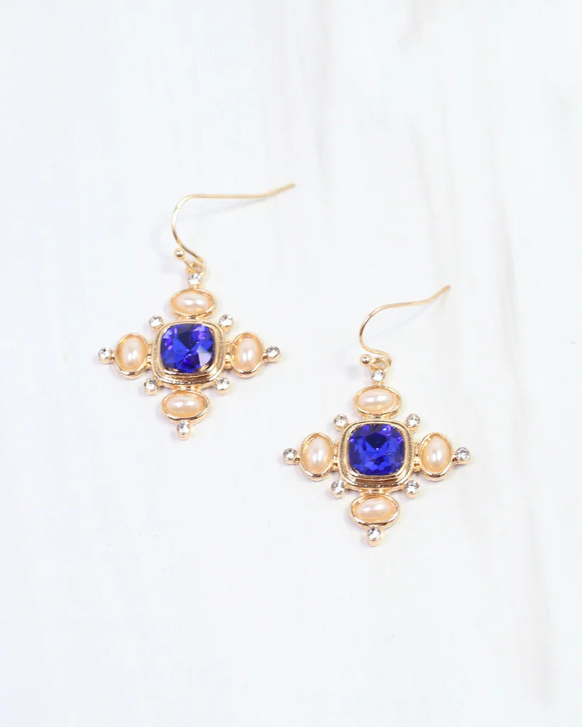 Conifer Crystal and Pearl Earring Blue