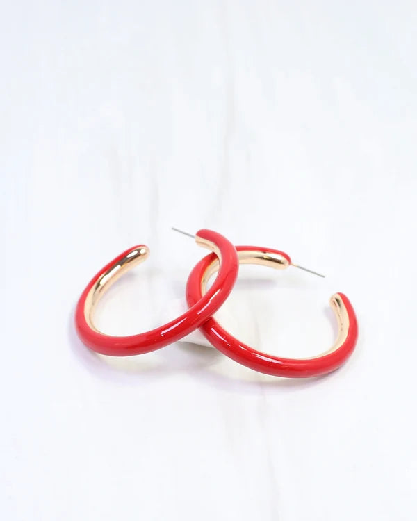 Larson Enamel Hoop Earring Red