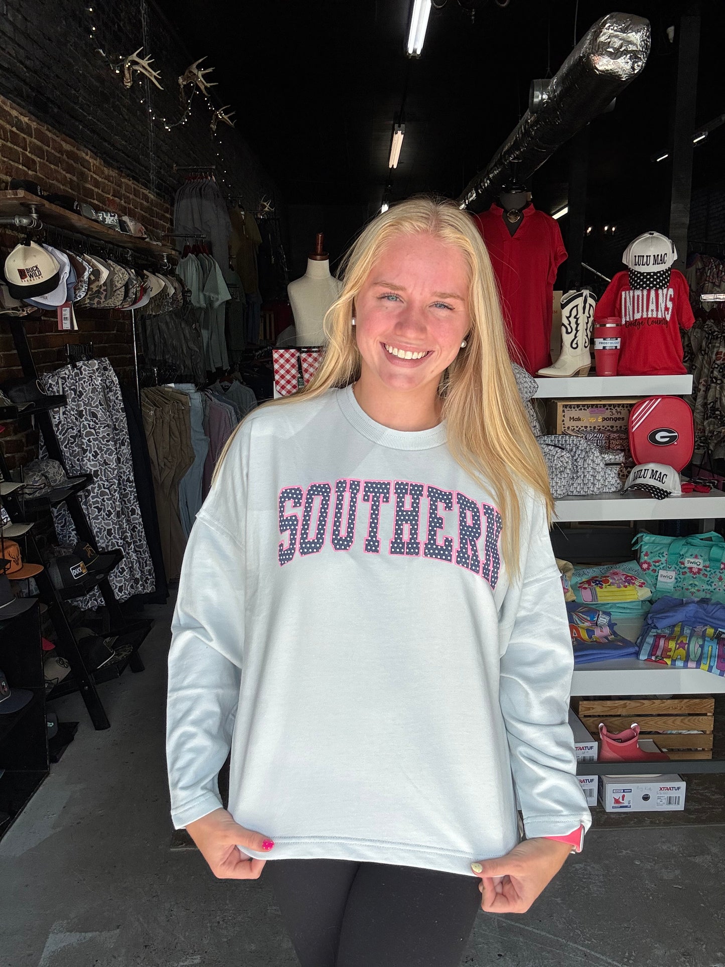 Southern Polka Dot Arch Crew - Chambray