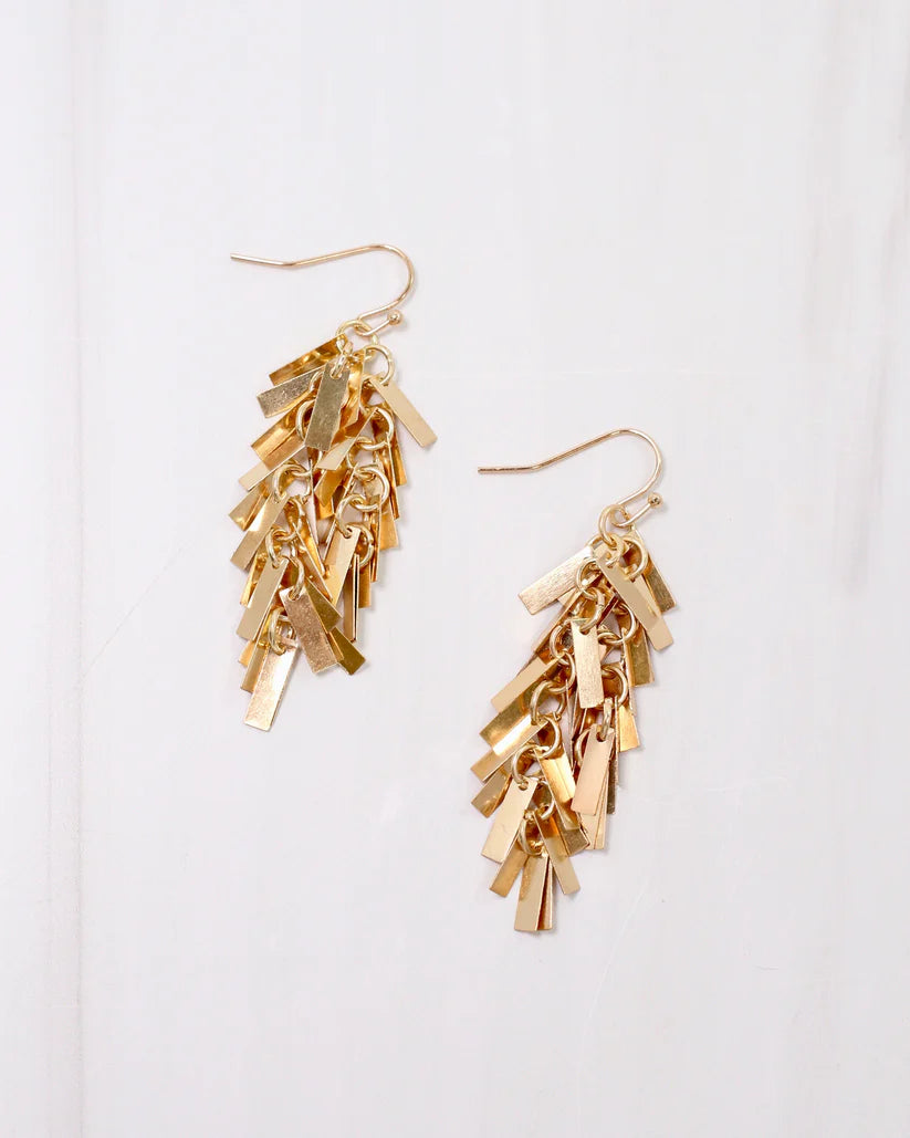 Goldie Metal Fringe Earrings Worn Gold