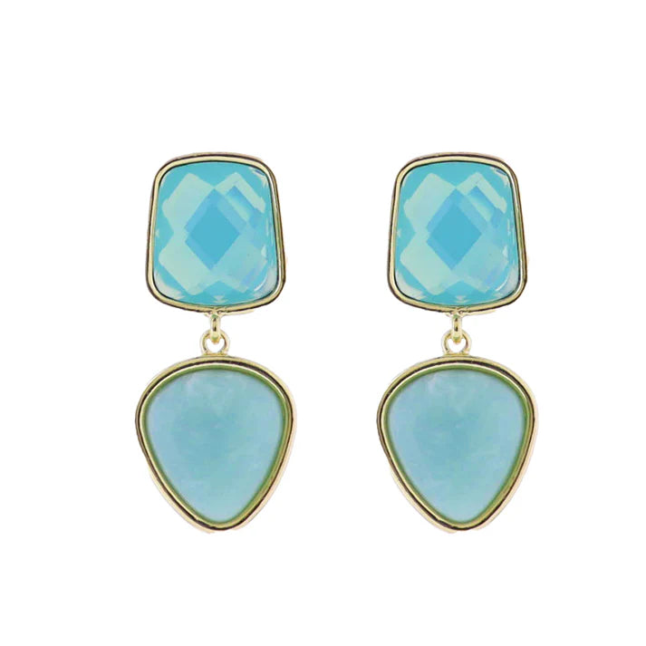 Jane Marie Mint Gemstone Square Post with Mint Rounded Triangle Stone Earring