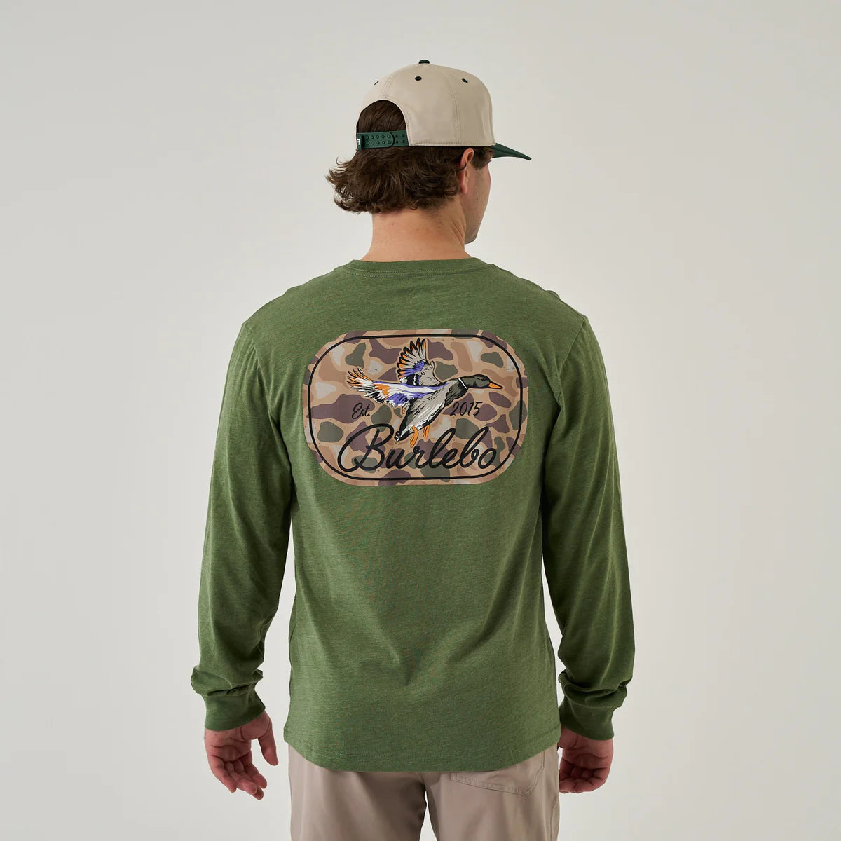 Burlebo Men's Ducks Flying In LS Tee- Heather Olive