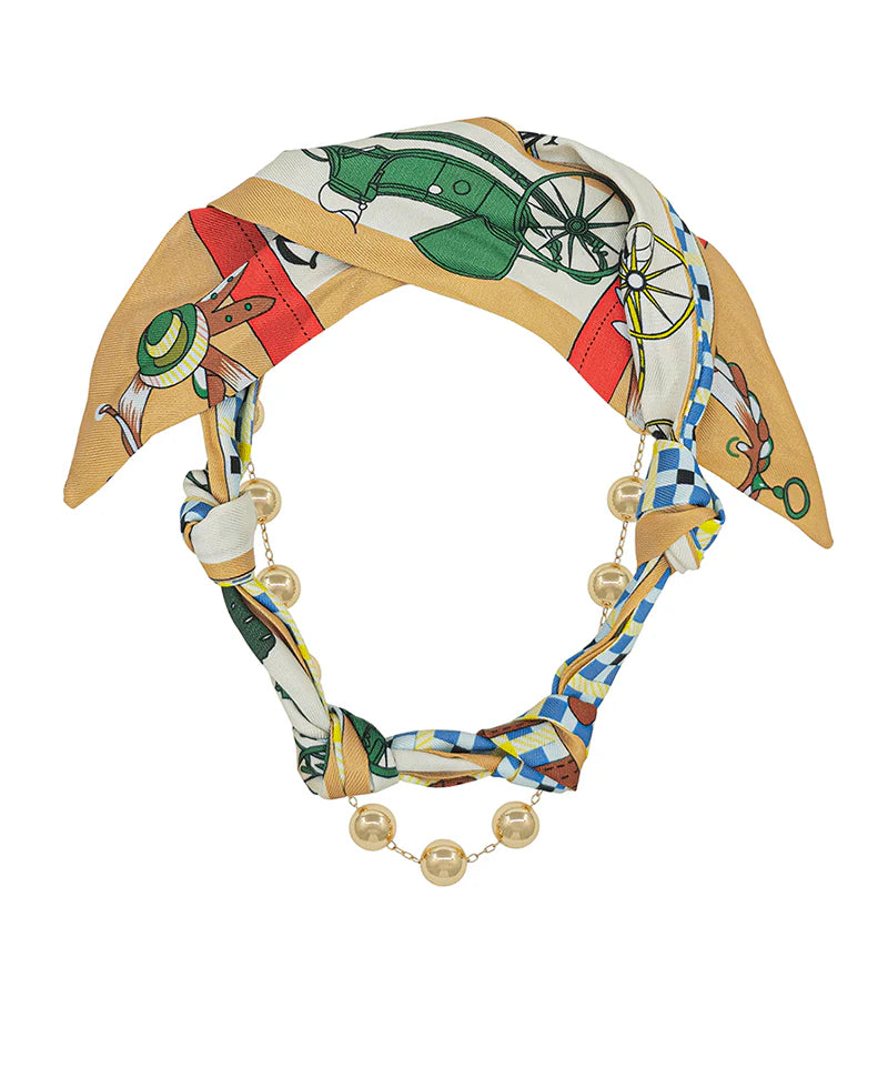 Double Layered 10mm CCB Chain Ethnic Scarf Necklace- Beige