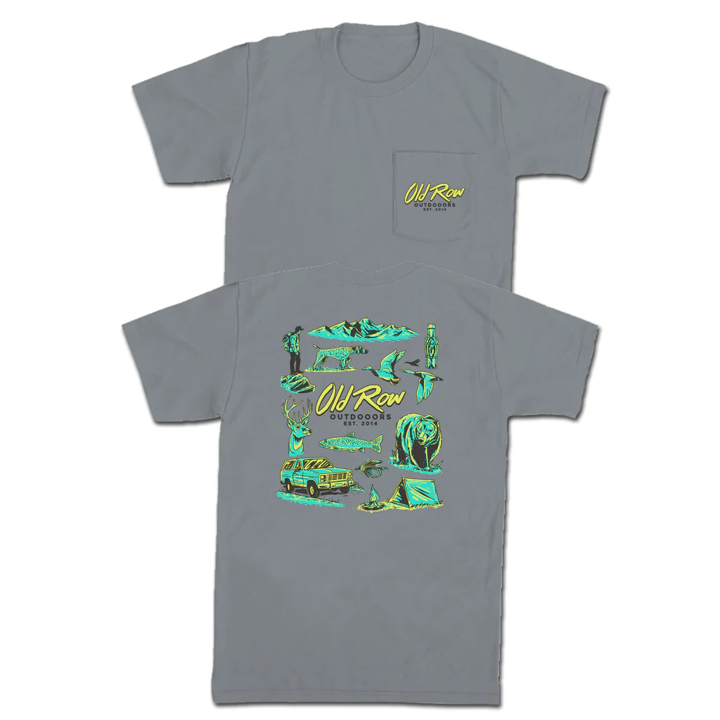 old row Outdoors icons pocket tee