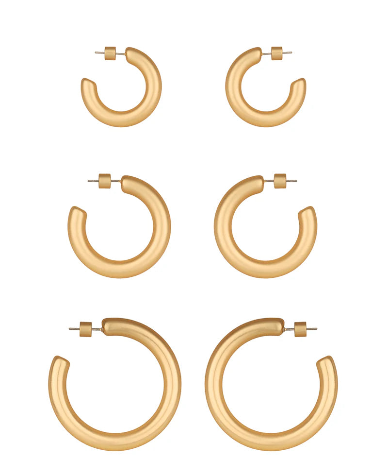 Metal Cylinder Back 3 Pair Hoop Earring