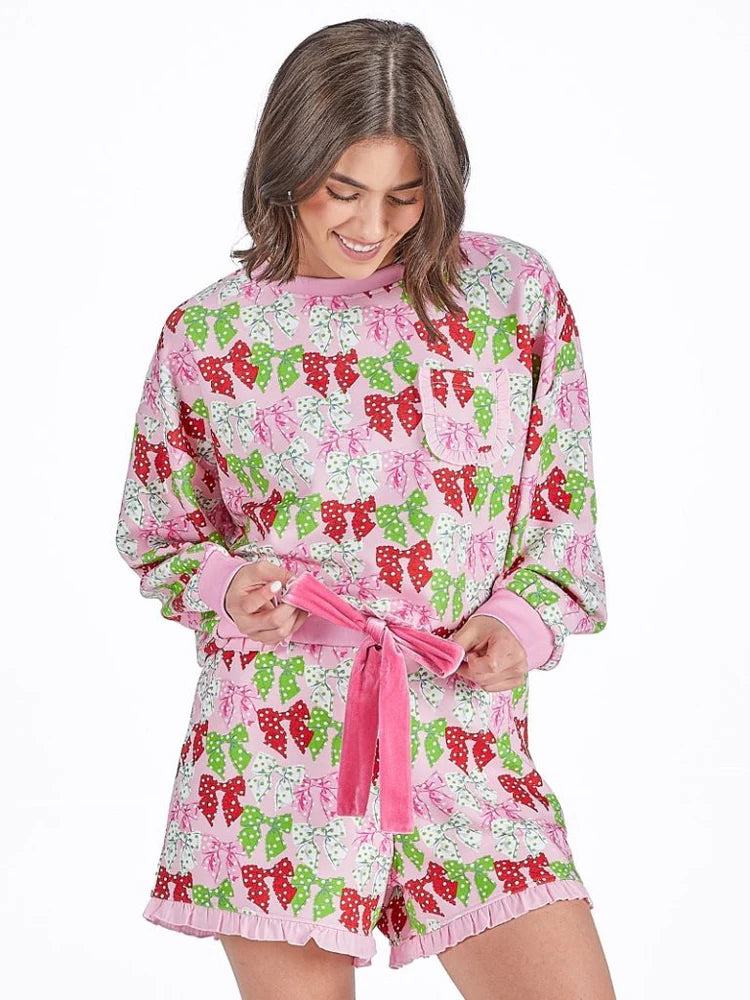 Simply Southern Dotted Bow Ruffle PJ Set
