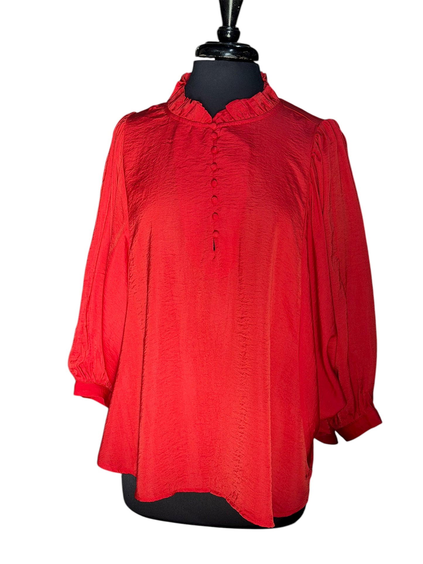 The Carla Soft Satin Red Button Blouse