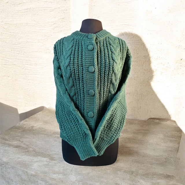 Green Cable Knit Sweater Cardigan