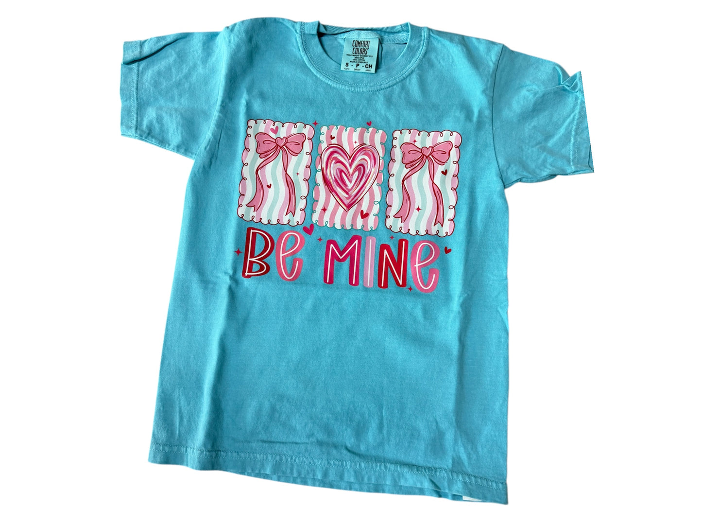 3 Kids & a Press Youth Turquoise Be Mine tee