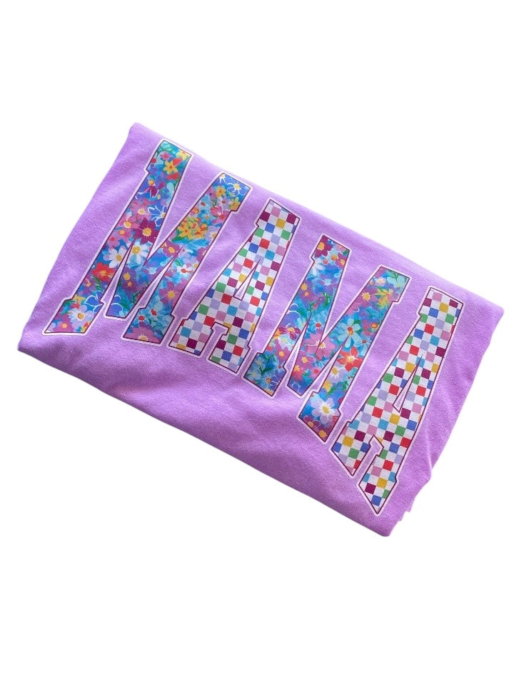 3 Kids and a Press Lavender Mix-Print Mama Tee