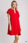 Red Flowy Button Dress