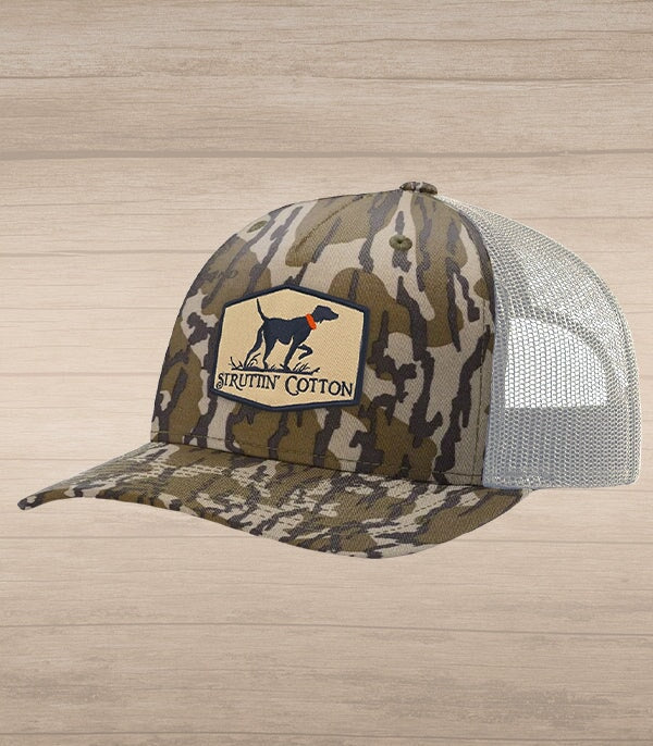 Struttin' Cotton Pointer Patch Bottomlands-Khaki Trucker Hat
