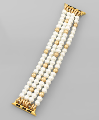 Gold and Pearl Beaded Apple Watch Bracelet