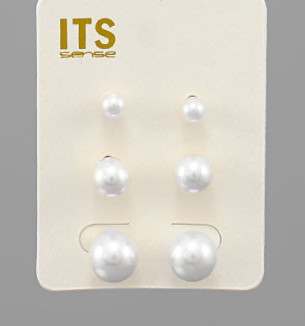 3pk Cream Pearl Stud Earrings