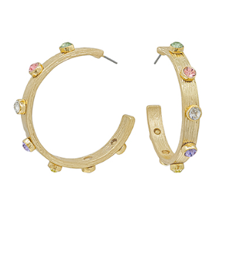 Multicolored Pastel Rhinestone Gold Hoops