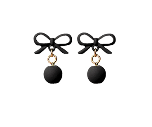 Black Bow & Ball Drop Earrings